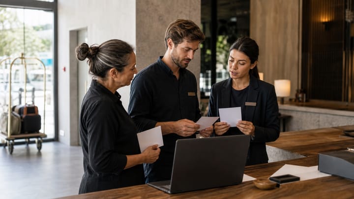Команда отеля разбирает обезличенные кейсы для аудита качества AI-консьержа
